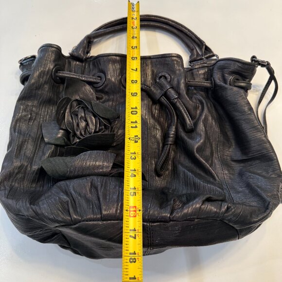 Vince Camuto Black Leather Shoulder Bag Purse with Flowers Leather+Jaquard - Picture 8 of 11